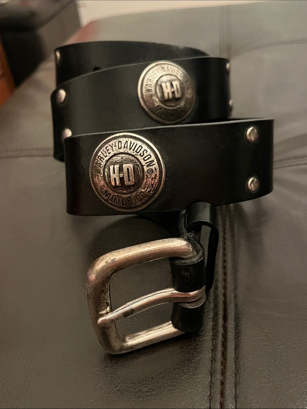 Harley-Davidson Black Leather Belt with Silver HD Medallions